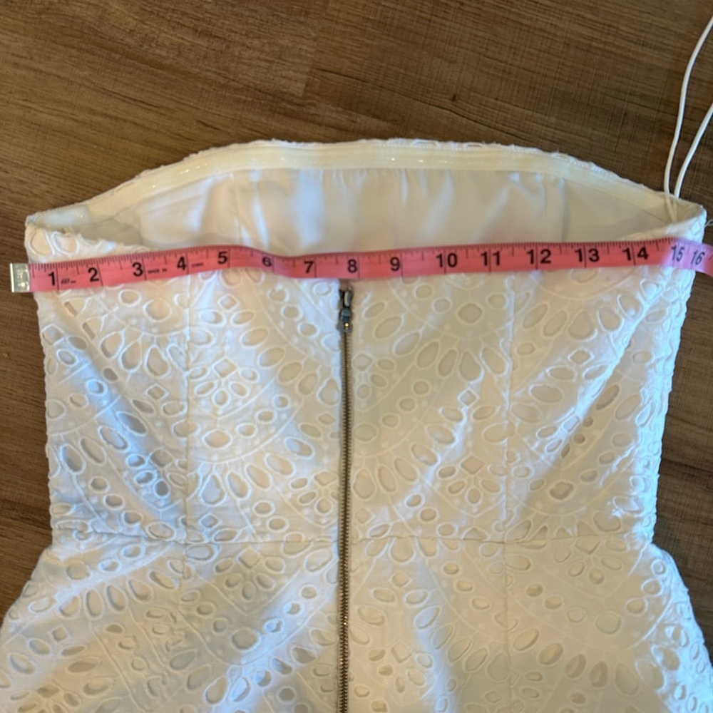 Alice + Olivia White Strapless Fit & Flare Eyelet Lace Mini Dress - Picture 4 of 13